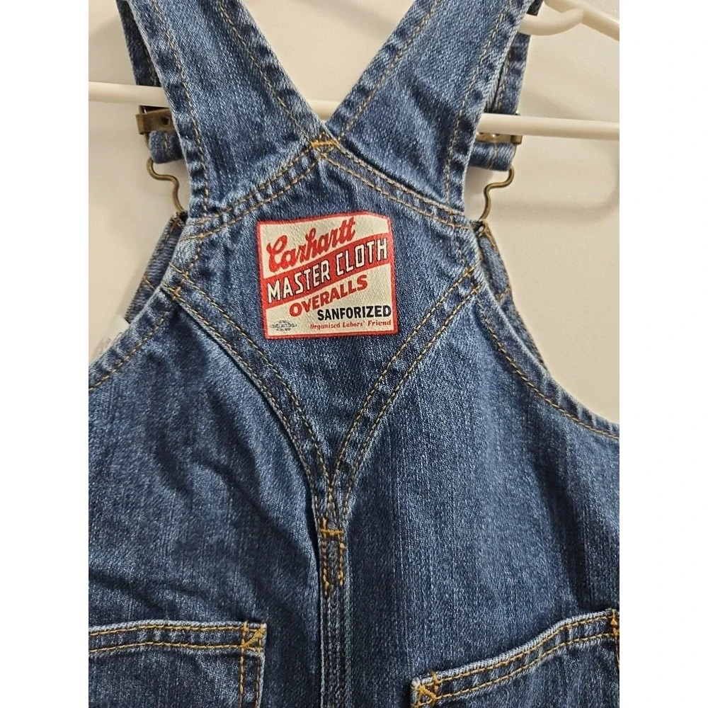CARHARTT Bib Overalls Denim Jean Size Infant 9 Months Baby Snap Closure Cotton